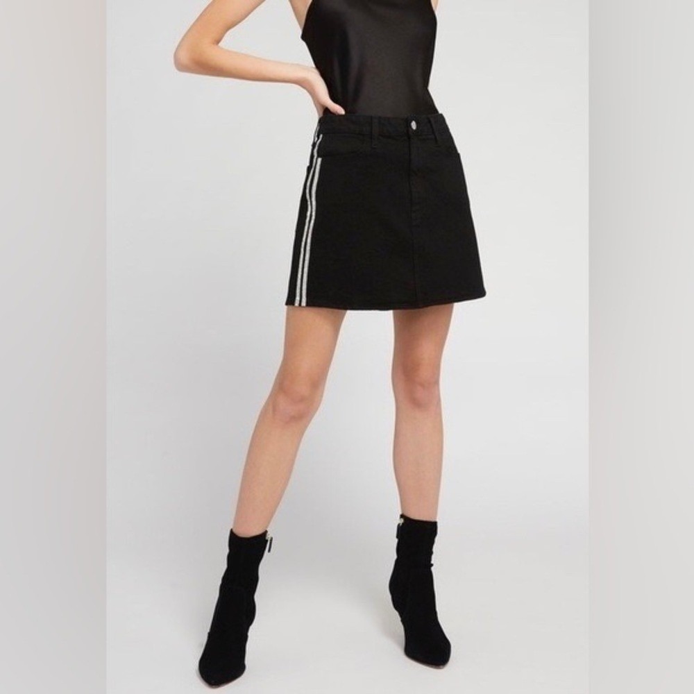NWT Alice + Olivia Crystal Denim Mini Skirt Night Fever Black 29 Party Vacation